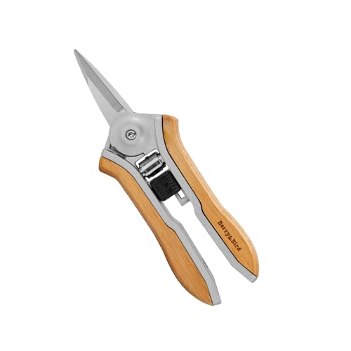 Berry&Bird Mini Pruning Shears for Gardening Straight Blades Hand Pruners with Wooden Handle Garden Scissors Snips Stainless Steel Trimming Small Clippers Bonsai Compact Size Shearing Tool - style: 6'' Straight Blade Scissors
