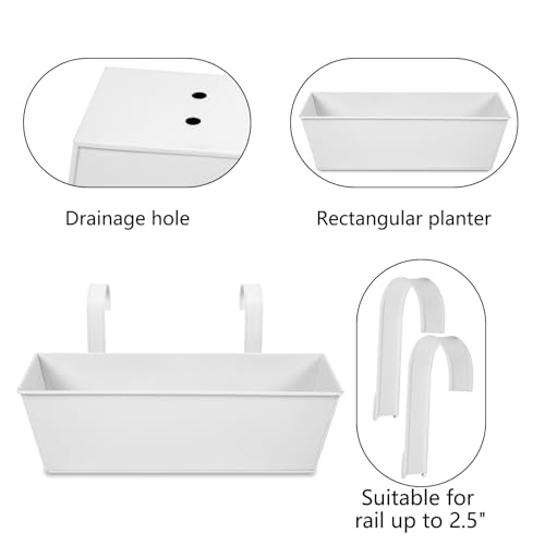 16 Inch Railing Planters Box Metal Hanging Flower Pot 3 Pcs - color: White-3pcs