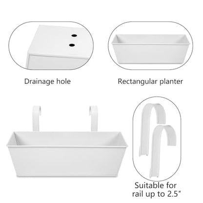 16 Inch Railing Planters Box Metal Hanging Flower Pot 3 Pcs - color: White-3pcs