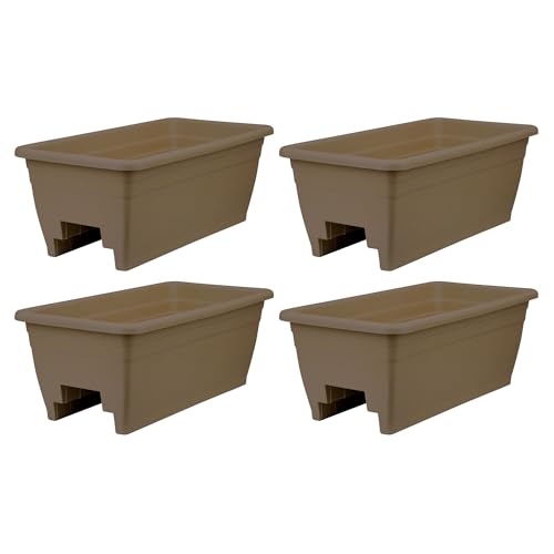 The HC Companies 24 Inch Deck Rail Flower Planter Boxes, Chocolate, 4-Pack