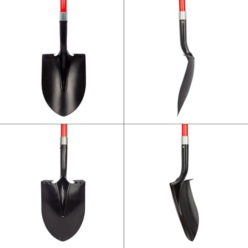 VNIMTI Heavy Duty Gardening Shovel, 56 Inch Round Blade with Fiberglass Handle (Red) - color: Red