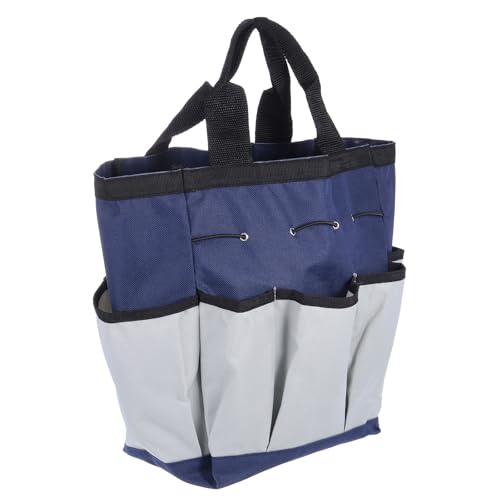 HARFINGTON Garden Tool Bag 9.5" x 5.9" x 11.8" Large Oxford Cloth Bag with Pockets Garden Tote Bag Gardening Plant Tool Organizer Storage Carrier Store for Outdoor Women Men, Blue - color: Blue