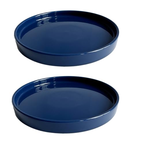Yukfona Ceramic Plant Saucer Tray 2 Pcs 7 Inch Blue, 7" OD x6.8 ID x0.9 Deep| Fits Flower pots Bottom≤ 6.8", Heavy Duty Glazed Round Planter Drip with Catch Basin for Indoor Outdoor Plants - color: Blue, size: 7in 2pack