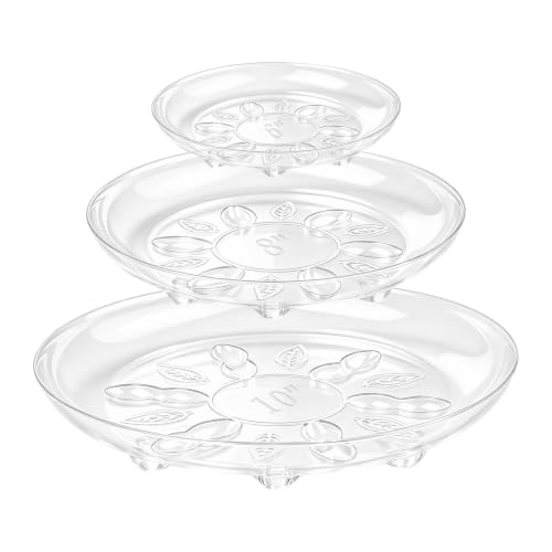 SupKing 9 Pack Plastic Plant Saucers with Raised Feet 6inch/8inch/10inch Clear Plant Tray Flower Pot Catch Water Heavy Duty Plant Water Drip Trays for Indoor & Outdoor Plants (6” 8” 10” Clear) - size: 6in/8in/10in - 9 Pack