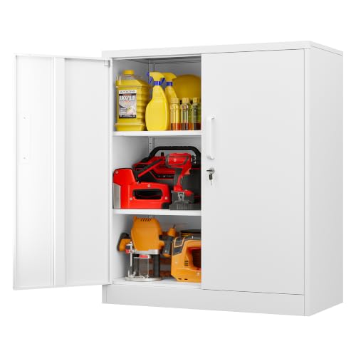 SISESOL Small Metal Cabinet with Shelves,36 inch Garage Storage Cabinet with Lock,White Metal Storage Cabinets with Locking Doors,Lockable Office File Cabinets for Home,Office,Shop,Garage - color: White, size: 36"H