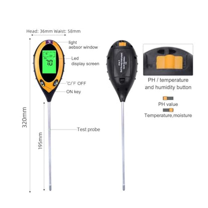 New Soil pH Meter 3 in 1/4 in 1 PH Light Moisture Acidity Tester Soil Tester Moisture Meter Plant Soil Tester Kit for Flowers