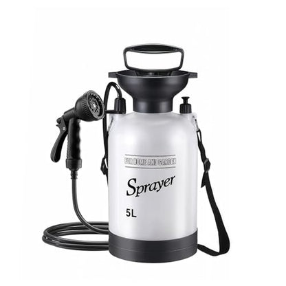 5L Hand Press Portable Shower, 10 Spray Modes with Removable Hose & Shower Head, No Electric Needed – Ideal for Camping Hiking Travel Beach Garden Pet Shower - color: white 5L