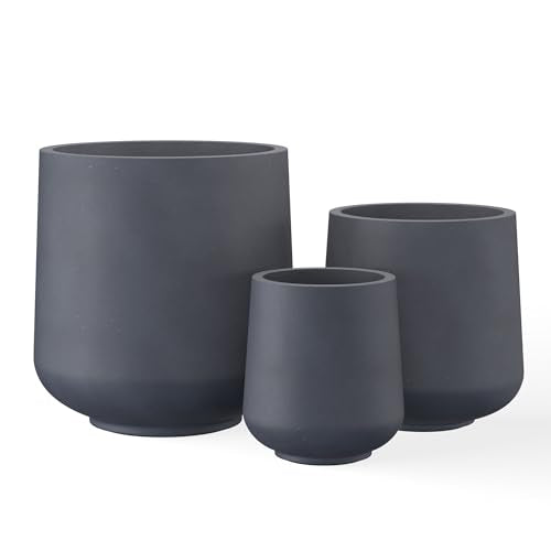 Kante Set of 3 Charcoal Concrete Curved Planters 16.5" 13" 9.4" Dia - color: Charcoal, size: Set of 3: 15.3" + 11.6" + 8.2" D