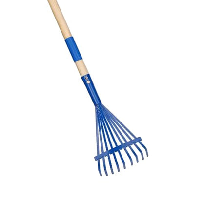 Garden Rake Leaf Rake Heavy Duty with Wood Handle Farming Home Garden Tool Accessories for Shrub Flower Beds Yard Lawns, Blue