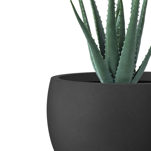 Kante Large Round Bowl Black Concrete Planter 20" Dia, Outdoor - color: Black, size: 19.9" d