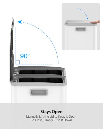 Lovewind Dual Trash and Recycling Bins for Kitchen, 2 * 11-Gallon Stainless Steel Double Trash Can, Step-On Garbage and Recycle Combo, Quiet Close, Pet-Proof, Compatible with 13-Gallon Bags, White - color: White, size: 2 x 11 Gallon