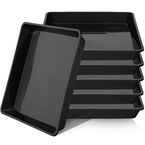 GREANER 12 Inch Plastic Plant Saucer, 6 Packs Square Tray No Holes, Plant Trays for Indoors Outdoor Plants(Black) - color: Black, size: 12"