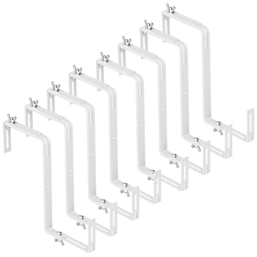 Adjustable Planter Box Brackets,Enhanced Bottom Support,Universal Outdoor Hanging Brackets,Flower Box Brackets for Fence Railings, Windowsill, Patio, Garden,Balcony. (8, White) - color: White