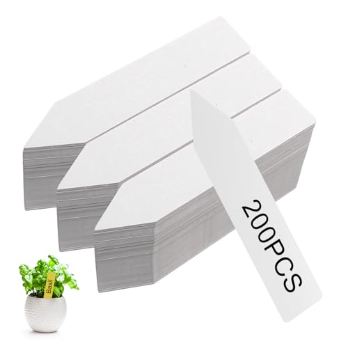 SumDirect Plant Labels, 4 Inch 200pcs Waterproof Plastic Plant Name Tags for Garden Labels Markers Seedlings Write Markers Nursery Tree Stake Tags (White) - color: White-200pcs