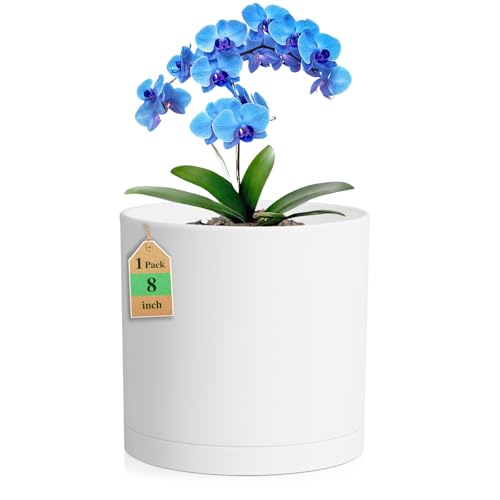WSMKSZ 8 Inch Cylinder Plant Pots for Indoor Outdoor Plants, Medium Deep Flower Pots with Drainage Holes & Saucer, Decorative Plastic Planter Pots for Garden House Plants, White - color: White, size: 8 Inch Deep
