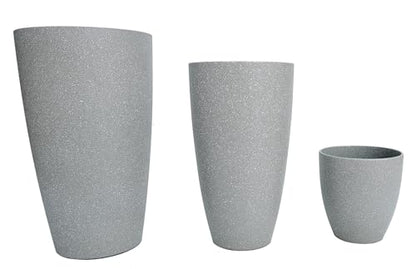 24,21,11 Inch Large Plastic Planters with Drainage Hole and Saucer - Set of 3 Tall Plant Pots Indoor Flower Pot Tall Round Planters Outdoor Large Tall Planter - color: Light Gray