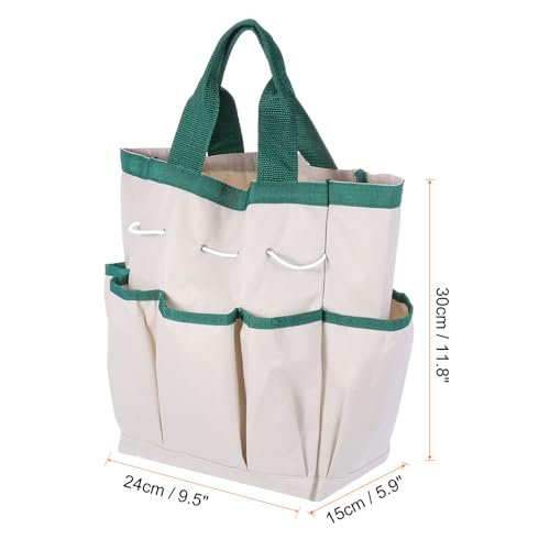 HARFINGTON Garden Tool Bag 9.5" x 5.9" x 11.8" Large Oxford Cloth Bag with Pockets Garden Tote Bag Gardening Plant Tool Organizer Storage Carrier Store for Outdoor Women Men, Cream - color: Cream