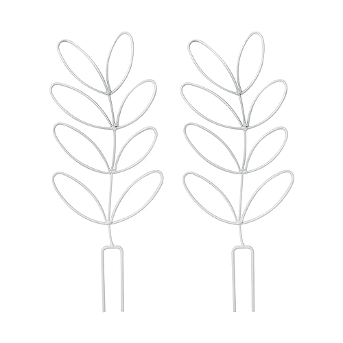 2Pack Indoor Plant Trellis Metal Wire Garden Trellis ，Small Climbing Leaf Shape Trellis for Garden Potted Plant Houseplant (Whiter) - color: Whiter