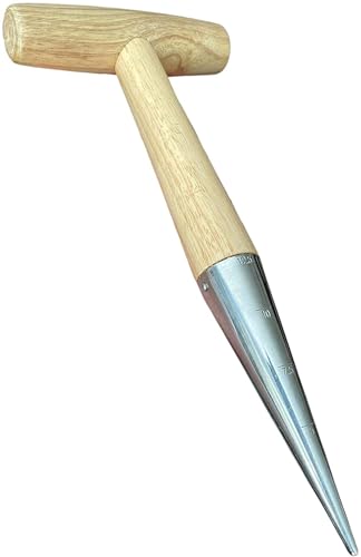 Garden Guru Steel Dibber Planter Tool for Planting Seeds & Bulbs - High Carbon Steel & Comfortable Wood Carved Handle - for Consistent Planting Flowers Tulips, Daffodils, Dahlias - size: 1 Pack