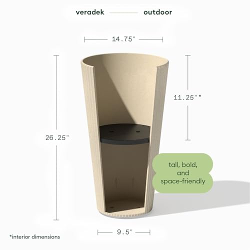 Veradek Demi Series Tall Planter - Tall Tapered Outdoor Planter with Shelf - color: Sand, style: Narrow Groove -2 Pack