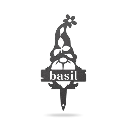 RealSteel Gnome Plant Markers Metal Garden Stakes | Outdoor Garden Labels & Plant Tags for Vegetables & Herbs | Decorative Yard & Raised Bed Garden Signs | Gardening Gift | Made in USA - Basil - style: BASIL