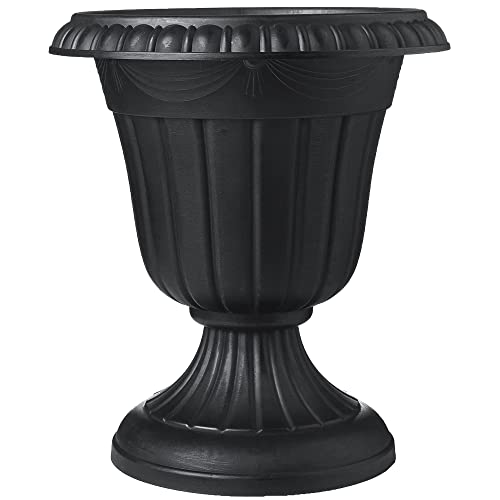 Arcadia Garden Products Small 10x12” Classic Traditional Plastic Urn Planter, Indoor/Outdoor Garden Plant Pot Garden Décor, Black - color: Black, size: 10" x 12"