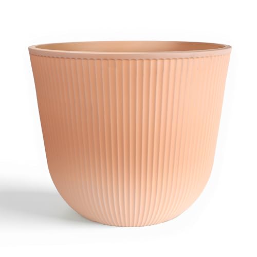 Worth Garden Round Large Planter Pot 1-Pack, 17.5" Dia x 15.5" H - Durable Plastic Terracotta Plant Tree Pots with Vertical Stripe Textured Finish, Drainage Hole for Indoor Outdoor Front Porch Patio - color: Terracotta, size: 1-Pack