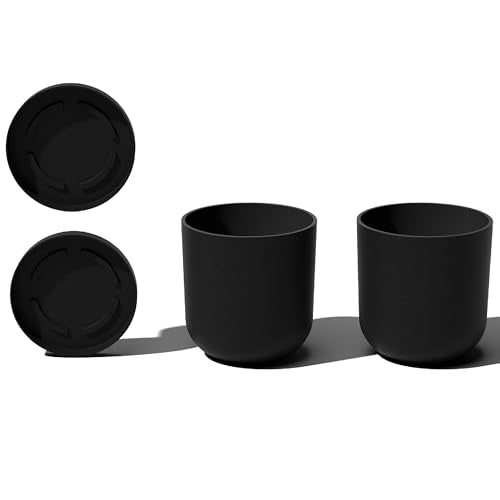 Veradek Mason Series Lima Planter & Drip Tray - Large Round Outdoor Planter - color: Black, size: 10 inches - 2 Pack with Saucers