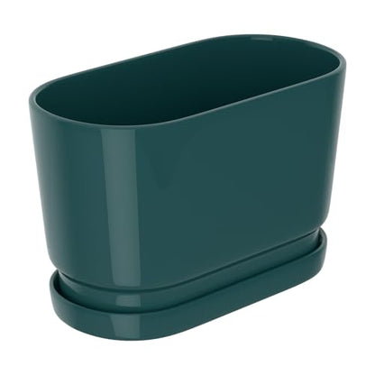 8.9" Rectangular Ceramic Planter with Drainage and Saucer, Green - color: Green, size: Medium