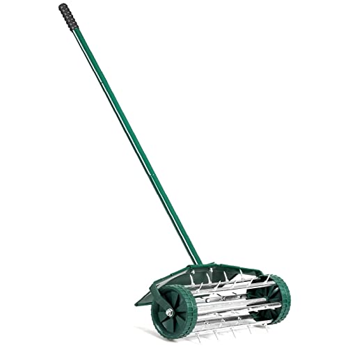 Happytools Rolling Lawn Aerator, Grass Dethatching Manual Aeration Tool with 50 Inch Handle & Fender, Gardening Lawn Care Aerators for Yard Garden Lawn - style: HYT-3425 Upgraded w/ Fender