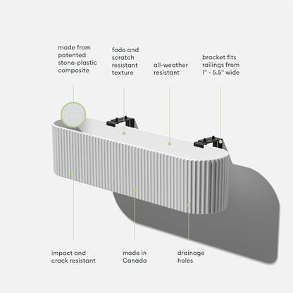 Veradek Demi Series Railing Planter - Round Window Box with Bracket - color: White, size: 36 inch - 2 Pack