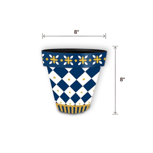 Briarwood Lane Everyday Planter 8.5" x 8.5" x 8.5" Blue and Gold Small Planter - color: Bg Checker, size: Small