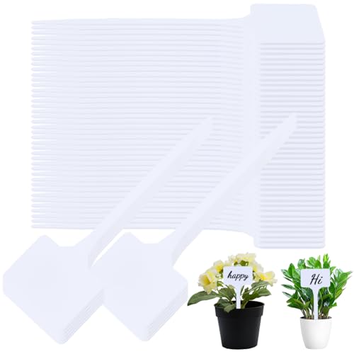 50Pcs 5.8 Inches White Plastic Plant Labels Large Waterproof Garden Markers PVC T-Type Durable Nursery Plant Tags for Vegetables Flowers Fruits Herbs Identification Indoor Outdoor Use - color: White