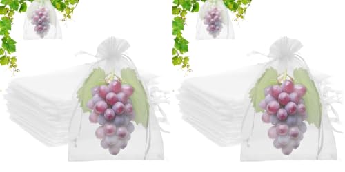 50PCS Fruit Protection Bags, 8x12 Inch White Fruit Netting Cover Bags Drawstring Mesh Fruit Protectors Pest Barrier for Plant Fruit Flower Veggies Garden (Pack of 2) - size: 50PCS 8x12 inches (Pack of 2)