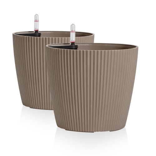Dexceder 11x10 Self Watering Planters Indoor (2 Pack, Taupe) - color: Taupe, size: 11x10
