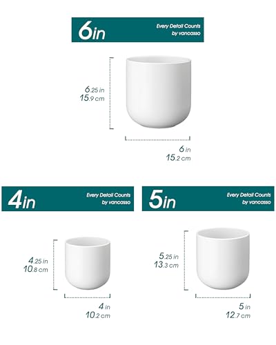 vancasso Ceramic Plant Pots, 4+5+6 inches, Set of 3, Planters with Drainage Hole, Flower Pots Planters Pots for Indoor Plants, Modern Indoor Decorative Garden Pot, Home Decor, White - color: White, size: 4+5+6 Inch