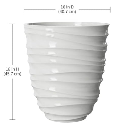 White Round Plastic Planter 16x16x18 Inches, Tall Sturdy Flower Pot for Patio and Garden, Fade and Weather Resistant, Lightweight Design with Drainage