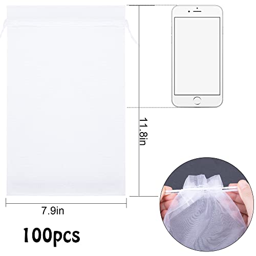 8x12 in 100 Pcs Penetrating Light Fruit Protection Bags,Organza Netting Bag - color: White, size: 8 x 12 Inch