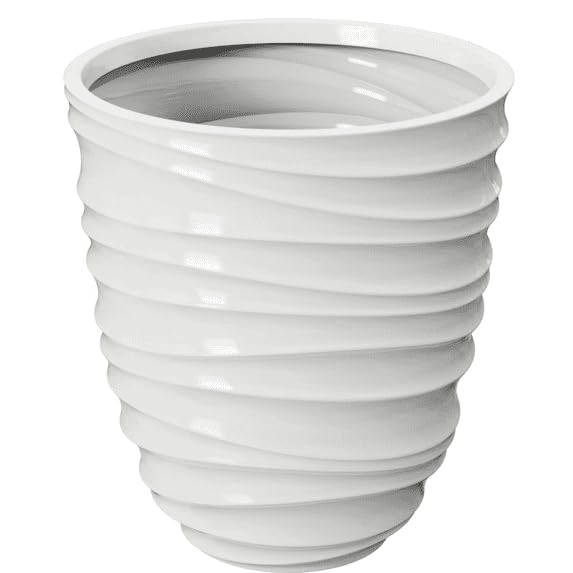White Round Plastic Planter 16x16x18 Inches, Tall Sturdy Flower Pot for Patio and Garden, Fade and Weather Resistant, Lightweight Design with Drainage