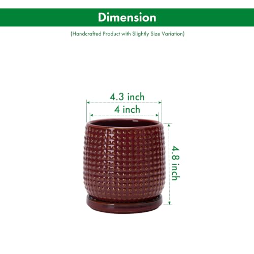 D'vine Dev Beaded Ceramic Pot with Saucer, 4 in, Burgundy Red, 27-C-Z-M - color: Burgundy Red, size: 4.3 Inch