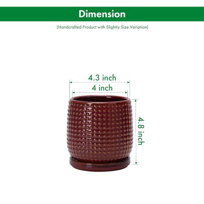D'vine Dev Beaded Ceramic Pot with Saucer, 4 in, Burgundy Red, 27-C-Z-M - color: Burgundy Red, size: 4.3 Inch