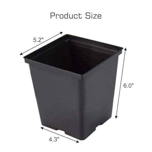 1/2 Gallon Square Nursery Pots 24PCS Black Thick Durable Plastic Flower Pots with Drainage Holes, Reusable Seedling propogation Starter Pots for Indoor Plants, Transplanting, Succulents