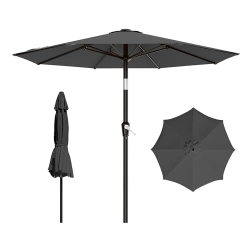 AreShark 9FT Outdoor Patio Umbrella with Tilt and Crank, Gray - color: Gray, size: 9ft