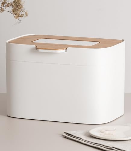 KAZAI. Compost Bin Kitchen 'Elin' | 1.2 GAL / 4.5L Countertop Compost Bin with Wooden Lid & Filter | Odor-Free, Dishwasher Safe, with Inner Bucket | Small Indoor Kitchen Composter | Off-White/Bamboo - color: Off-White / Bamboo