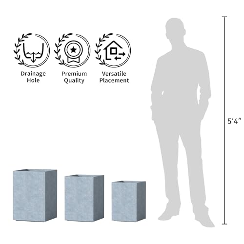 Kante Blue Gray Concrete Planter 19" Tall All-Weather Square Large Pot - color: Slate Gray, size: 18.5" Tall