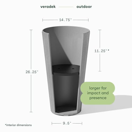 Veradek Column Series Tall Planter - Tapered Outdoor Planter with Shelf - color: Gray, style: Wide Groove - 2 Pack