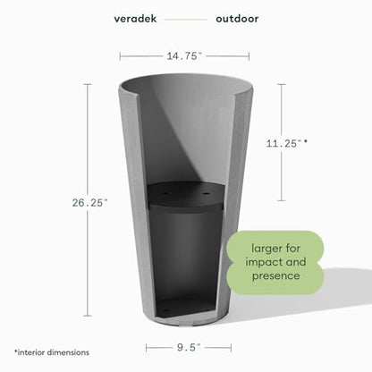 Veradek Column Series Tall Planter - Tapered Outdoor Planter with Shelf - color: Gray, style: Wide Groove - 2 Pack