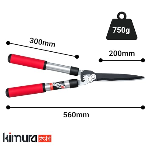 Kimura® Pro Heavy Duty Hedge Shears - Premium Garden Clippers with Patented Gearing Technology, Ultra Lightweight Aluminium Handles, Japanese SK5 Steel Blades, Ideal Shears for Gardening - 22" Trimmer - size: 22"