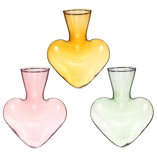 M METERXITY 3-Pack Propagation Vases, Heart-Shaped Glass Propagation Stations for Indoor Plants/Desktop Decor/Home Garden, Plants Terrariums Hydroponic Vases [Brown/Pink/Green] - color: Brown/Pink/Green
