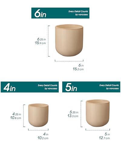 vancasso Ceramic Plant Pots, 4+5+6 inches, Set of 3, Planters with Drainage Hole, Flower Pots Planters Pots for Indoor Plants, Modern Indoor Decorative Garden Pot, Home Decor, Brown - color: Brown, size: 4+5+6 Inch